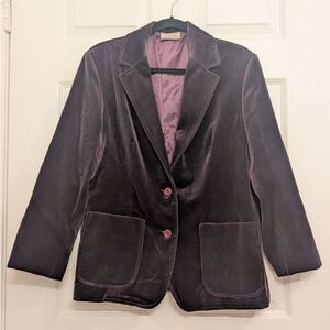 Vintage Purple Velvet Blazer 2-Button Patch Pocket Suit Jacket Dark Academia 16